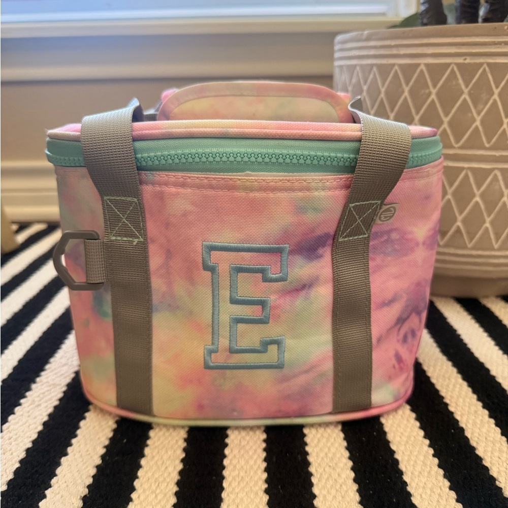 Monogrammed Pastel Tie-Dye Cooler Tote Bag - Pink/Blue